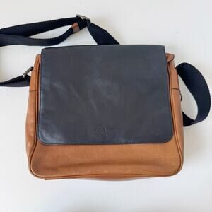 Coach Unisex Tan and Black Leather Metropolitan Map Messenger Bag